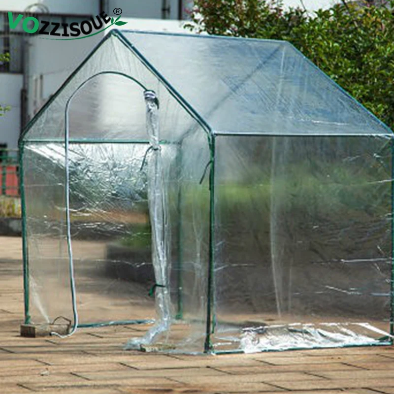 Transparent Greenhouse for Garden Room Keep Warm Shelf Pvc Garden House for Plants Shed Cover Roll-up Zipper with Iron Stand