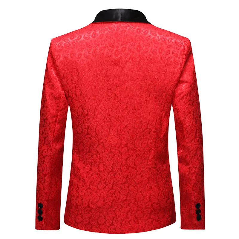 Red Nightclub Shawl Collar One Button Blazer Men 2023 Brand Paisley Jacquard Suit Jacket Mens Wedding Tuxedo Blazers Masculino