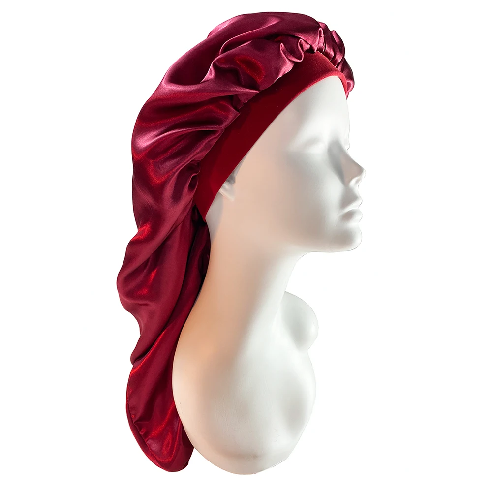 Silky Wide Elastic Band Satin Nightcap, Double Layer Bonnet Cap, Frete Grátis