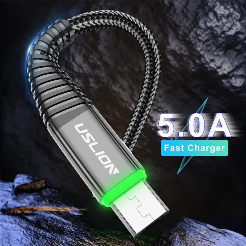 USLION 5A LED Micro USB Cable Fast Charging Micro USB Charger Support Data Transmission For Xiaomi Samsung Android Phone Cable