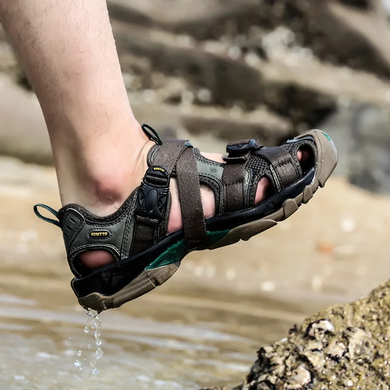 Humtto sandálias de verão, masculinas, de malha respirável, casual, para praia, tamanho grande, para caminhadas