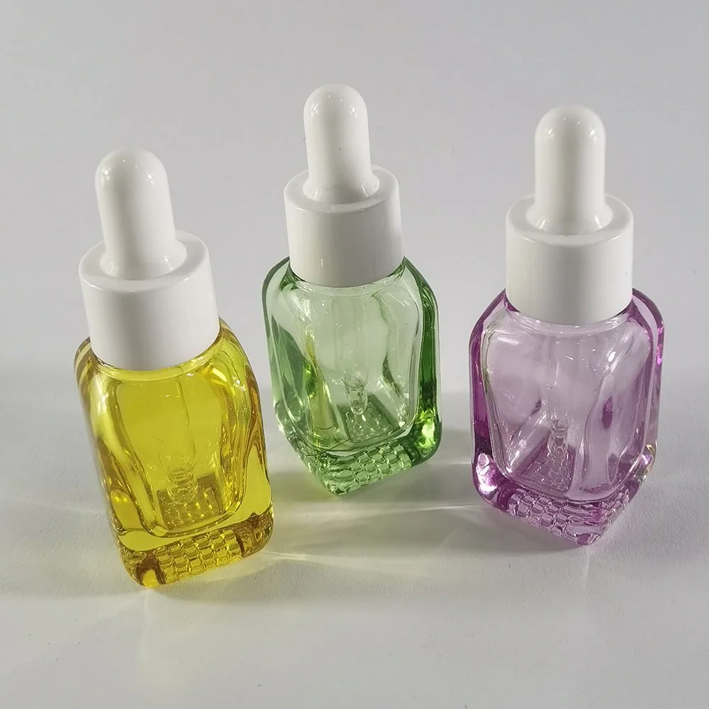 

20pcs/lot 15ml Light Green Purple Yellow Empty Refillable Glass Dropper Bottle Essential Oil Container With Drop Pipette