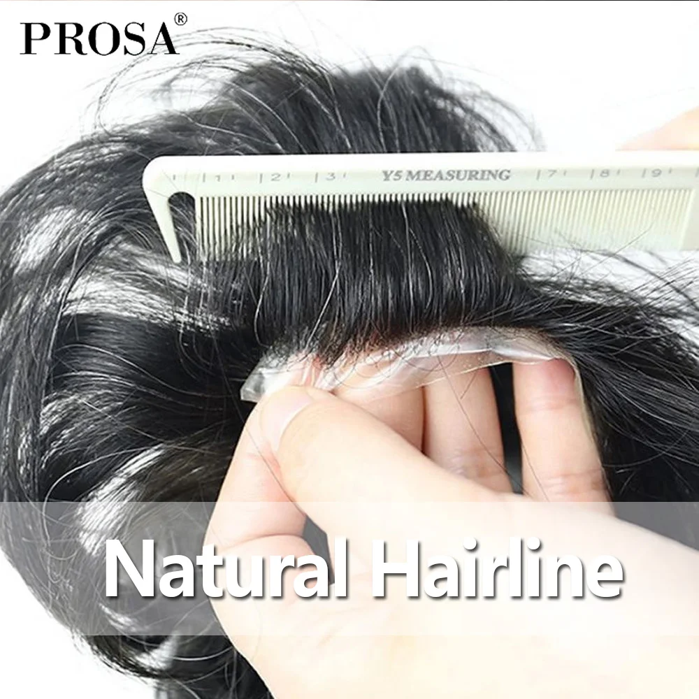 0.03Mm Tipis Kulit PU V-Dilingkarkan Sedikit Gelombang Pria Wig Rambut Palsu Pria Rambut Sistem untuk Pria Fashion pria Alami Wig Rambut Manusia Potongan