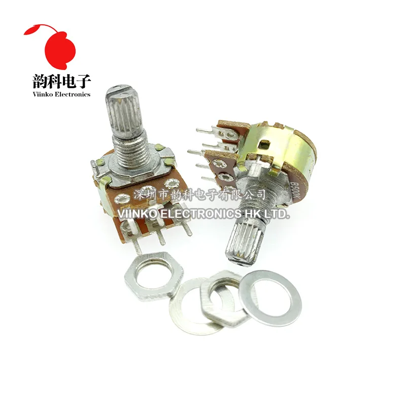 100pcs WH148 B1K B2K B5K B10K B20K B50K B100K B500K 6Pin 15mm Shaft Amplifier Dual Stereo Potentiometer 1K 2K 5K 10K 50K 100K 1M