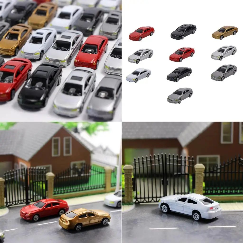 10pcs 1/87 HO Scale Model Car Miniature Vehcile Train Layout Sand Table Accessories, Kids Toys