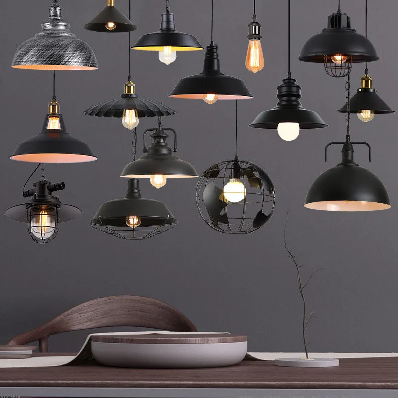 Retro Industrial Black Pendant Lighting Barn Farmhouse Pendant Lamp Metal Shade Bar Kitchen Island Ceiling Hanging Lights