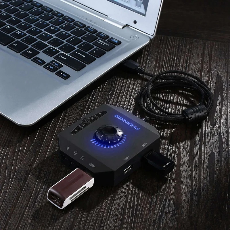 Portable Lightweight Computer Multi-Port USB external sound card multifunction converter Compatible with Windows Vista Mac IOS