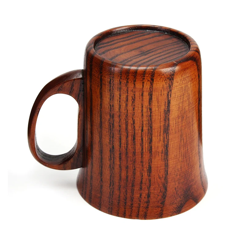 280ml Wood Coffee Mug Retro Hand-made Wooden Beer Mug Coffee Tea Cup with Handle Solid Wood Cups and Mugs Home Office Drinkware