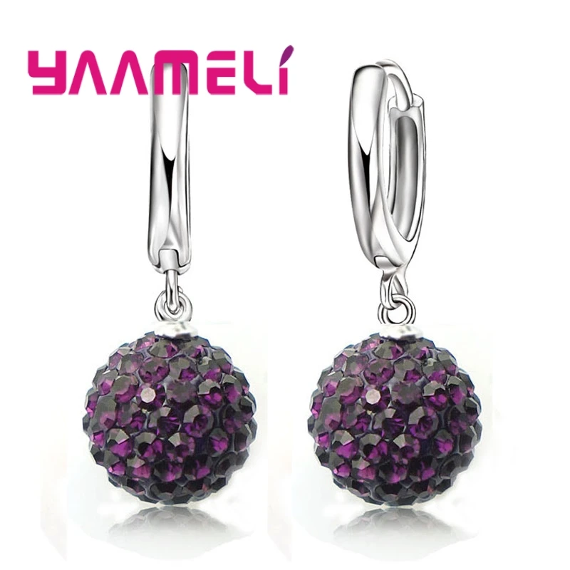 Pendientes de plata de ley 925 para mujer y niña, aretes de cristal austríaco Bola de discoteca pavé, con palanca trasera, joyería