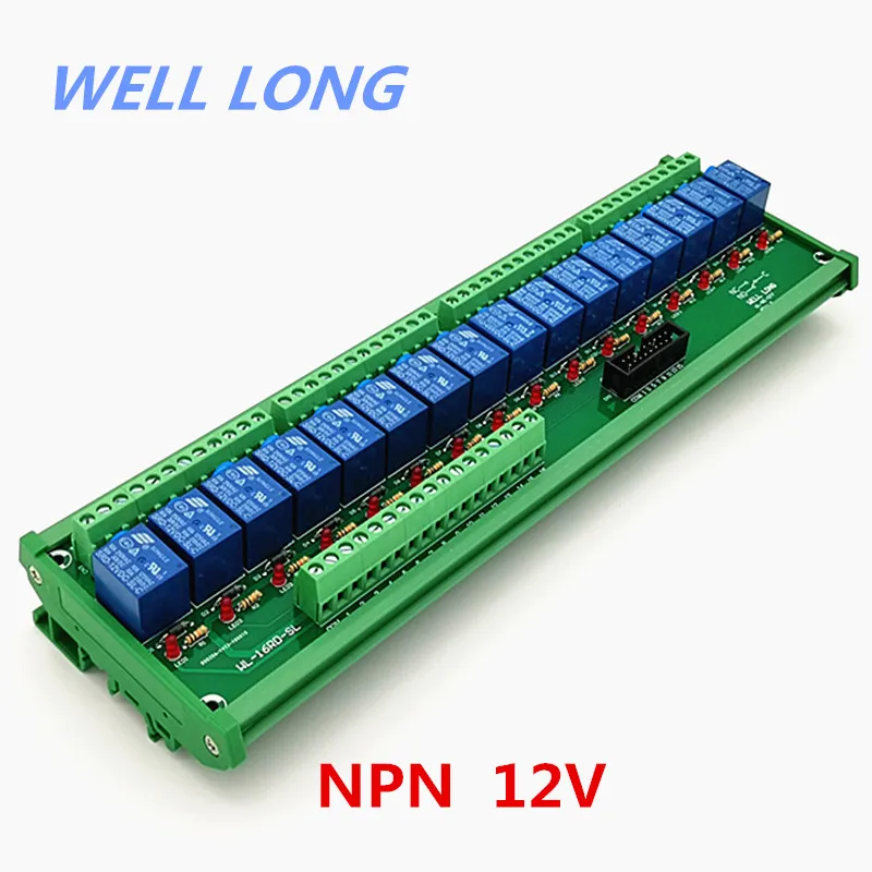 

DIN Rail Mount 16 Channel NPN Type 12V 10A Power Relay Interface Module,SONGLE SRD-12VDC-SL-C Relay.