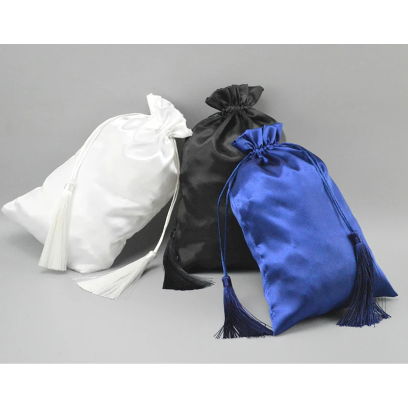 

Satin Drawstring Bag Jewelry/Hair Bundles/Packaging/Gift Bag With Tassel Pouch Hanging Silk Wig Bag Custom Logo/Size/Color 50pcs