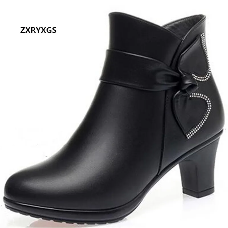 ZXRYXGS Brand Spring Autumn Boots Rhinestone Bow Women Fashion Boots 2024 New Warm Winter Shoe Snow Boots Comfort High Heels 5cm