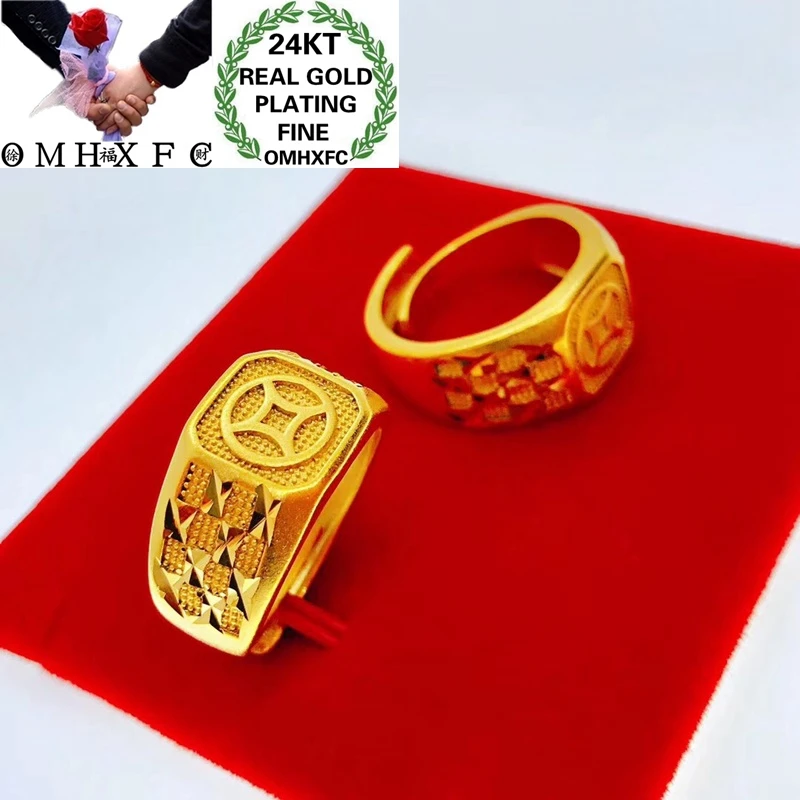 OMHXFC Jewelry Wholesale YM203 European Fashion Fine Woman Man Party Birthday Wedding Gift Vintage Square Coin 24KT Gold Ring