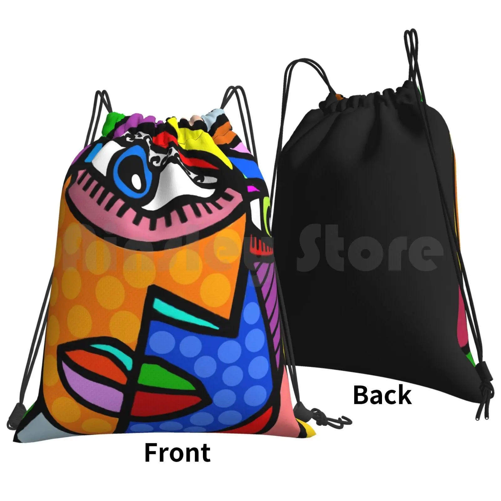 Funky Abstract Style Art Face With Dots And Stripes Backpack Drawstring Bag Riding Climbing Gym Bag Picasso Face Funky Art