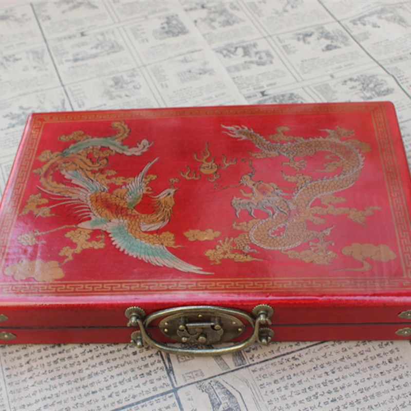 Mahjong Portable Folding Wooden Boxes Set Table Game Mah-jong Travelling Board Game Indoor Antique Leather Box English Manual