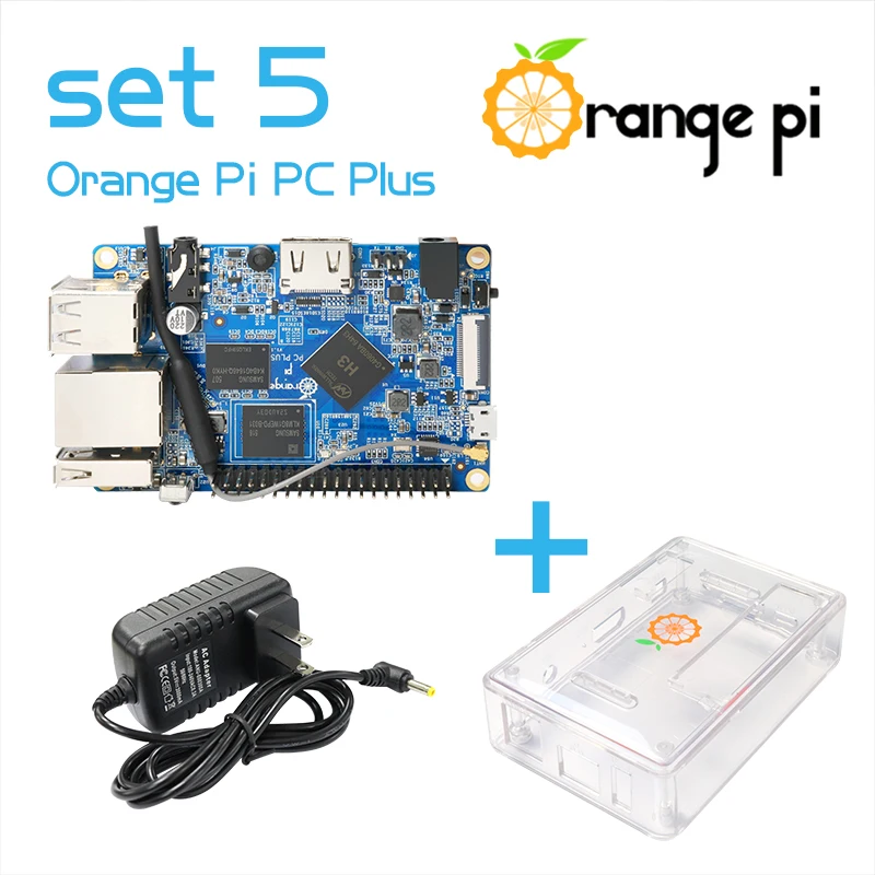 Orange Pi PC Plus+Transparent  ABS Case+ Power Supply,Run Android 4.4, Ubuntu, Debian Image