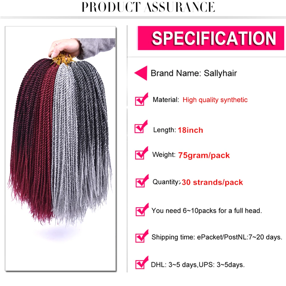 Sallyhair – tresses synthétiques sénégalaises, 30 racines/paquet, tresses au Crochet, couleur brune, ombré, Micro tresses