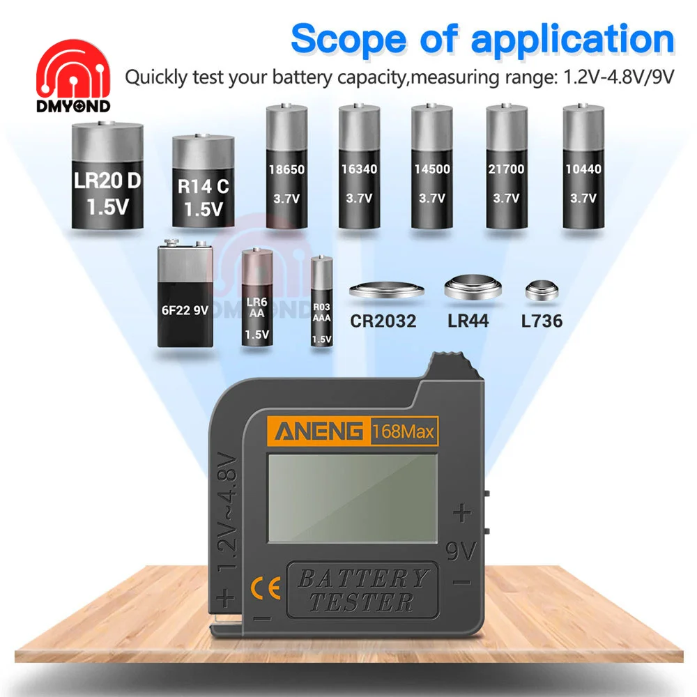 ANENG-Testeur de capacité de batterie au lithium numérique, outil de diagnostic, tension de batterie LCD, 168Max