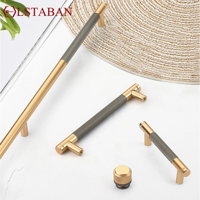 LSTABAN Gold Kitchen Handle European Light Luxury Style Dresser Cabinet Knobs and Handles Copper Furniture Handle Door Hardware