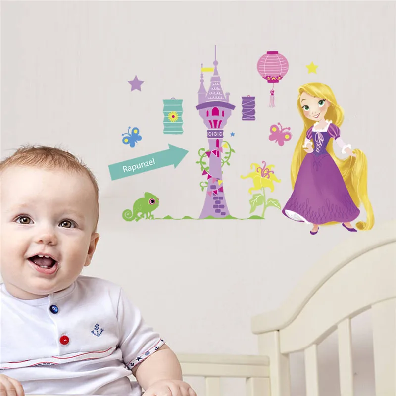 Cartoon  Princess Castle With Flowers Wall Sticker For Kids Room Children Bedroom Decoration Wall Decals Diy Art Poster Mural