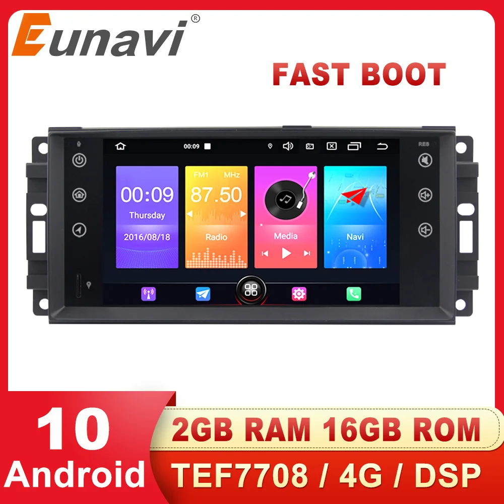 Eunavi Android 10 Car Multimedia Radio GPS Audio For Jeep Cherokee Compass Commander Wrangler Dodge Caliber Chrysler C300 NO DVD