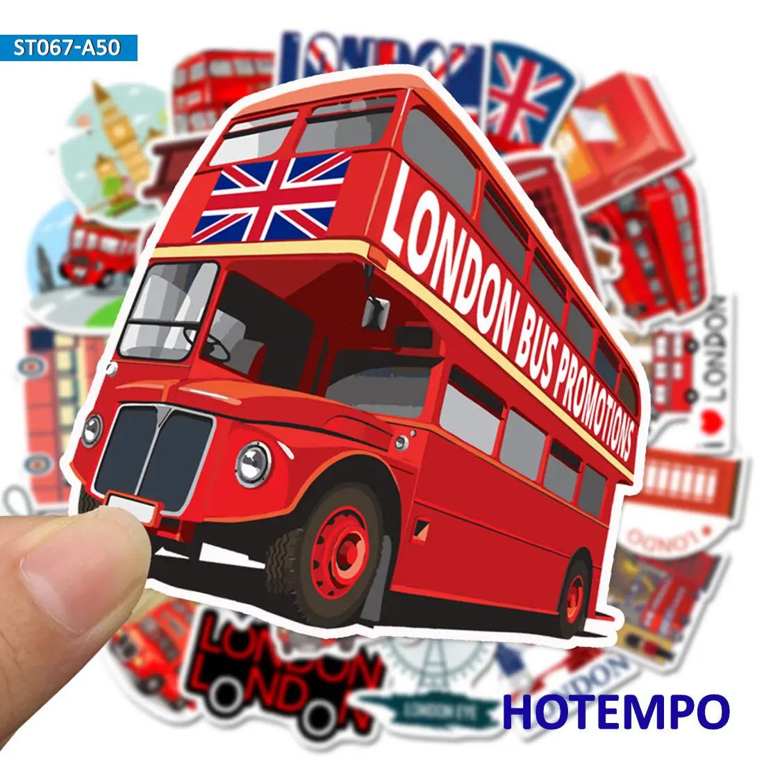 50pcs Red London Cultural Landmark Travel Style Cartoon Decal Stickers Pack for KIds DIY Stationery Phone Laptop Luggage Sticker