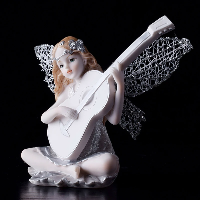 Violin Angel Resin Craft Flower Fairy Ornaments Creative Home Decor for Children's Room Girl's Birthday Gift Unique Resin Art