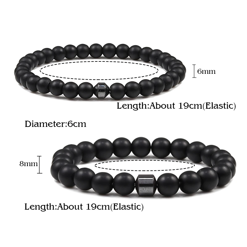 Men Natural Rock Stone Bracelet Energy Hematite Cylinder Black Lava Diffuser 6/8mm Beads Bracelets for Women Yoga Strand Jewelry