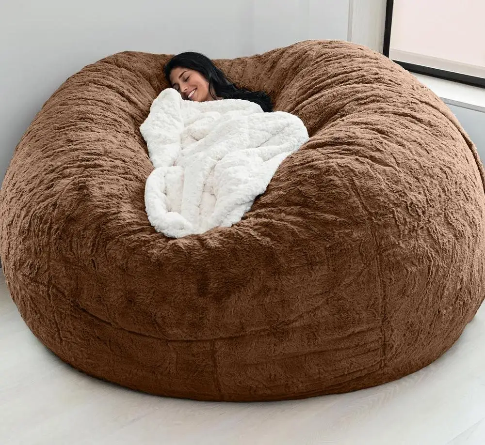 Soft Comfortable Giant fur Bean Bag Cover Living Room Decoration Rest Furniture Round Sofa Bed Cover Dropshipping