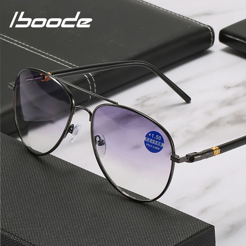 iboode Distance and Near Dual-use Reading Spectacle Sunglasses Men Driving Glasses Progressive Gray Lens Hyperopia Diopter +1.0