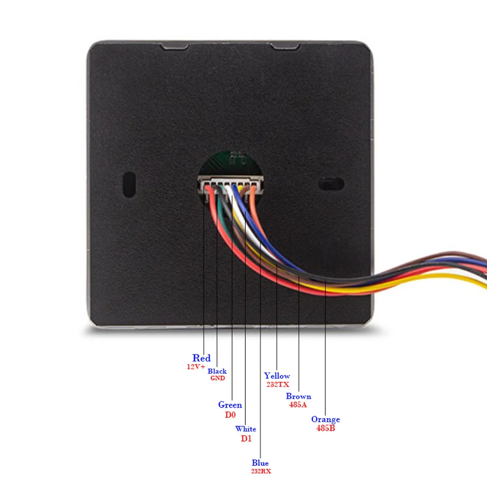 Lettore di codici a barre QR DC12V ID RFID IC lettore di schede di controllo accessi Wiegand interfaccia TTL RS232 RS485