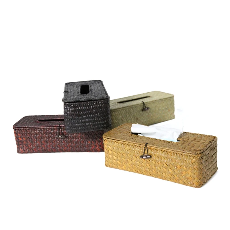 Rattan Tissue Box Cover Rectangular Napkin Case Woven Napkin Paper Container Home Car Napkins Holder Ofiice Home Organizer