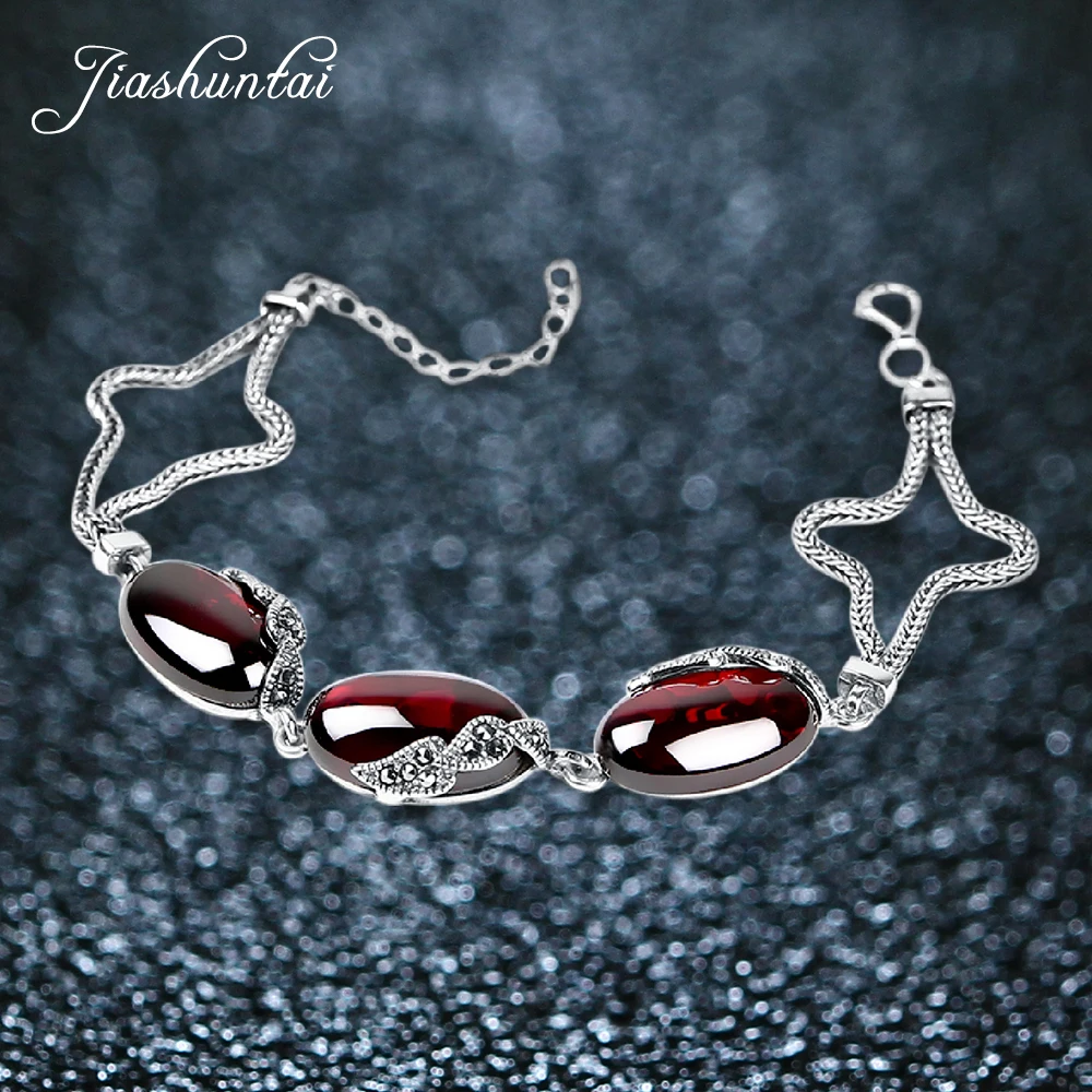 ZHJIASHUN Retro 100% 925 Sterling Silver Natural Garnet Bracelets For Women Vintage Natural Gemstones Ruby Bracelet Jewelry