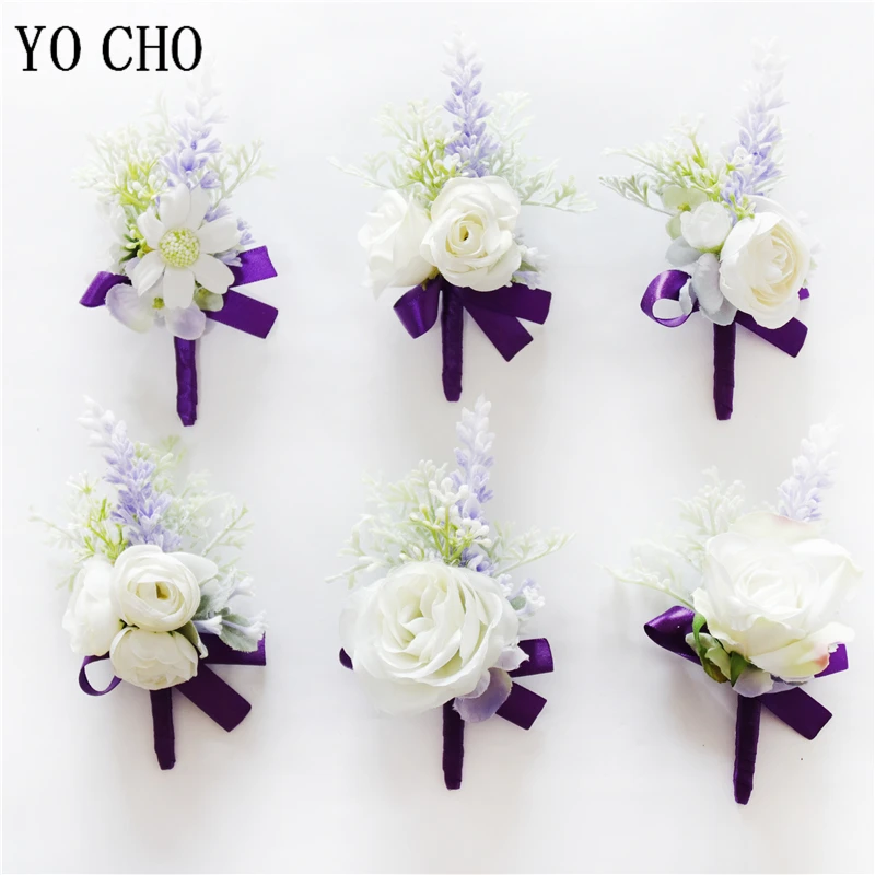 YO CHO Beautiful Bride Wrist Corsage Bracelet Bridesmaid Sisters Hand Flowers Marry Man Party Prom Temperament Purple Tea Rose