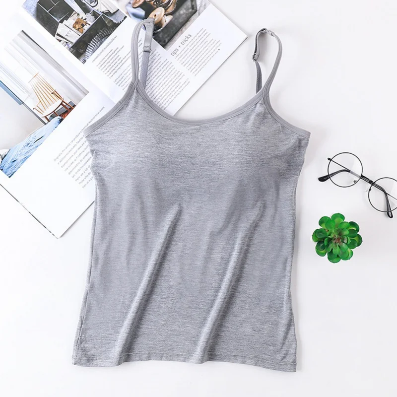 

Women Solid Cami Top Padded Bra Tank Top Vest Female Modal Camisole With Built In Bra Fitness Cami Tank Tops sleepwear