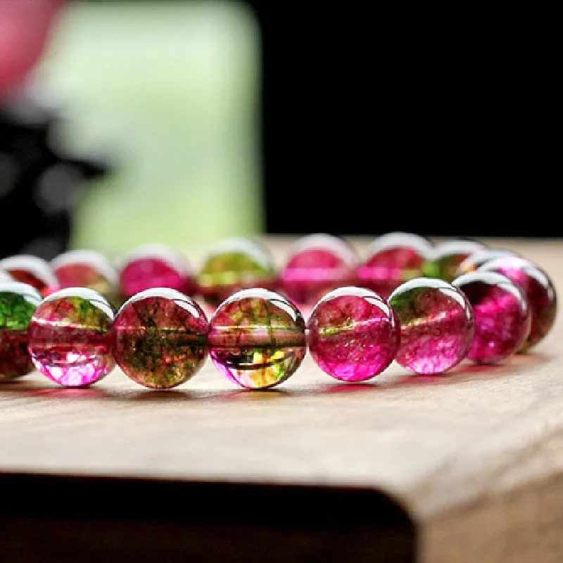 Genuine Watermelon Tourmaline Popcorn Crystal Bracelet Bohemian Lady Jewelry