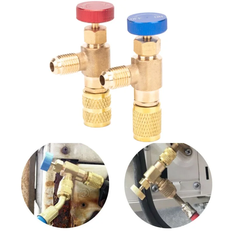 Liquid Safety Valve R410A R22 Air Conditioning Refrigerant 1/4 " Safety Adapter Hand Tool Parts A/C Connector Adapters Dropship