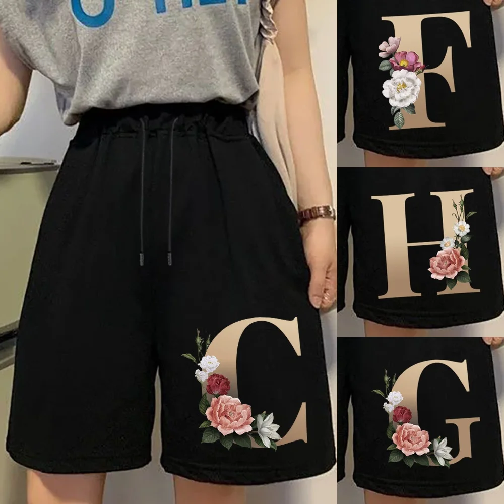 

Summer High Waist Shorts Fashion Girl Linen Drawstring Five-point Pants Letter Printed Shorts Ladies Wide Leg Comfortable Shorts