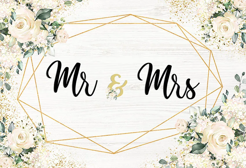 Mehofond Photography Background Mr & Mrs White Floral Bridal Shower Bridal Wedding Engagement Party Decor Backdrop Photo Studio