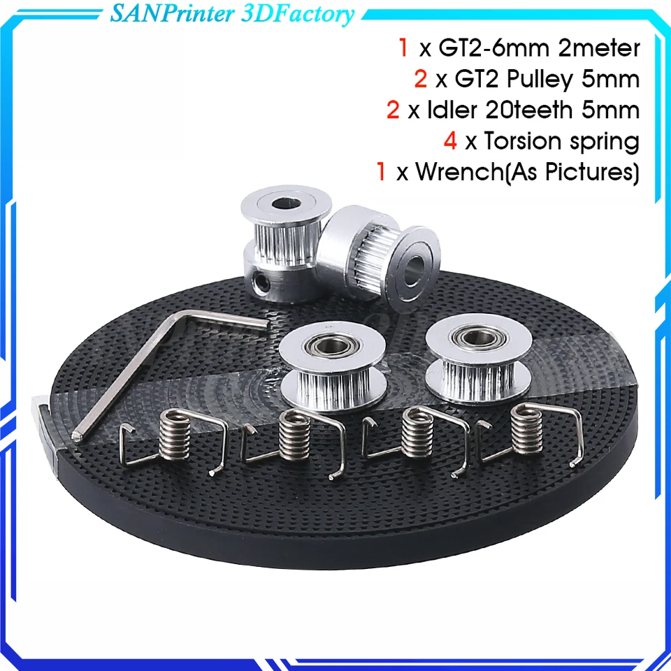 

2X GT2 Pulley 20 Teeth Bore 5Mm + GT2 6Mm Timing Belt & 2X Idler 4X Tensioner For 3D Printer Parts