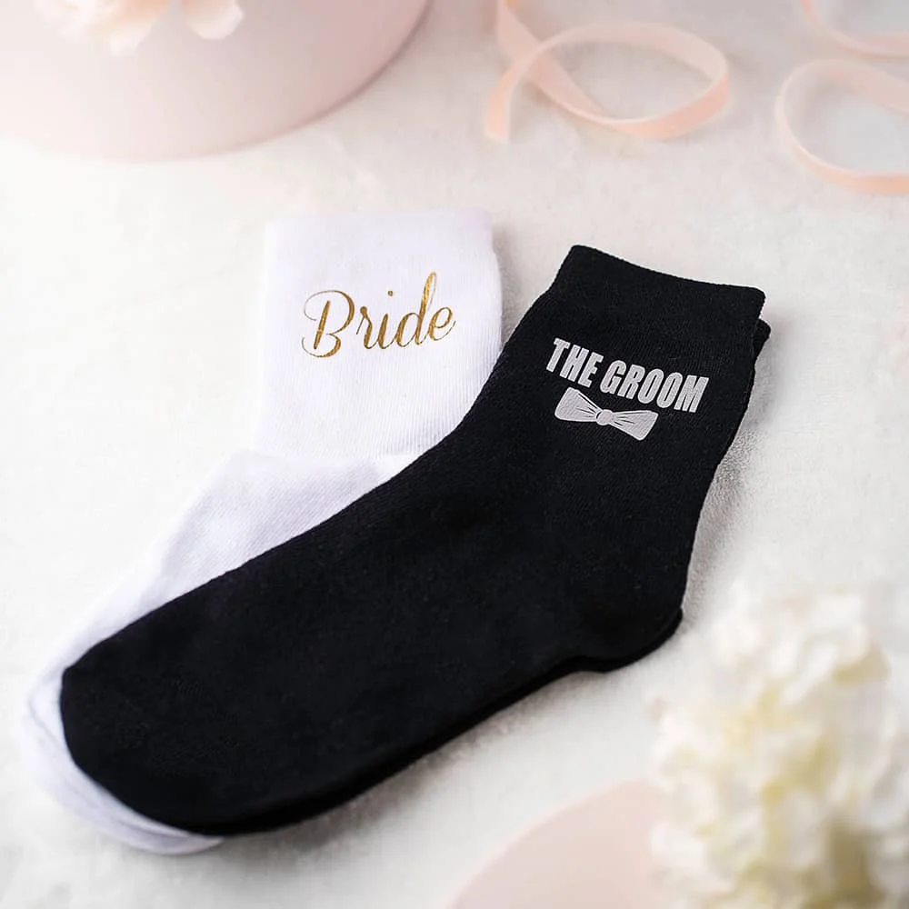 Bride and Groom Socks Custom Couple Gift Mr and Mrs Personalised Printed Name Cotton Socks Gift for Valentines Wedding Favours