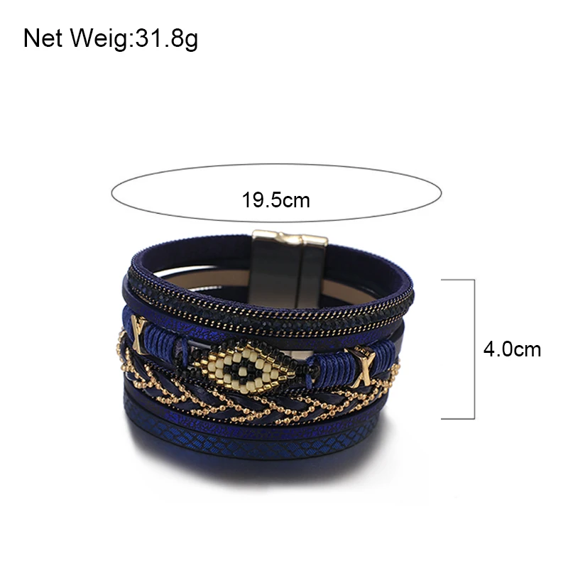 ALLYES MIYUKI Beads Evil Eye Wrap Bracelet for Women Men Fashion Multilayer Leather Bracelet Rhinestone Handmade Female Jewelry