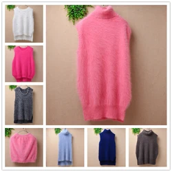 ladies women fashion hairy fuzzy angora rabbit hair loose sleeveless pullover vest mink fur cashmere jumper dress sweater pull