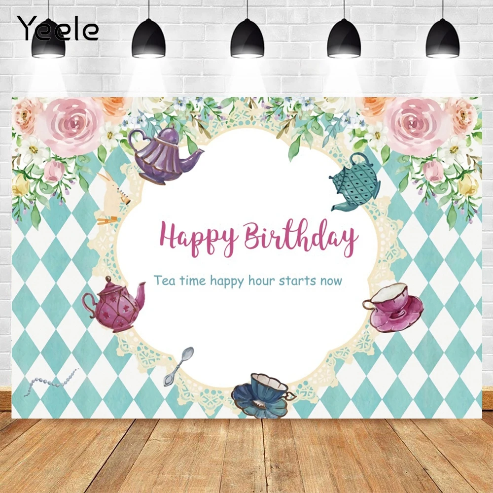 

Yeele Tea Time Cup Flower Princess Birthday Party Photography Backdrop Vinyl Photographic Photo Background Photozone Photocall