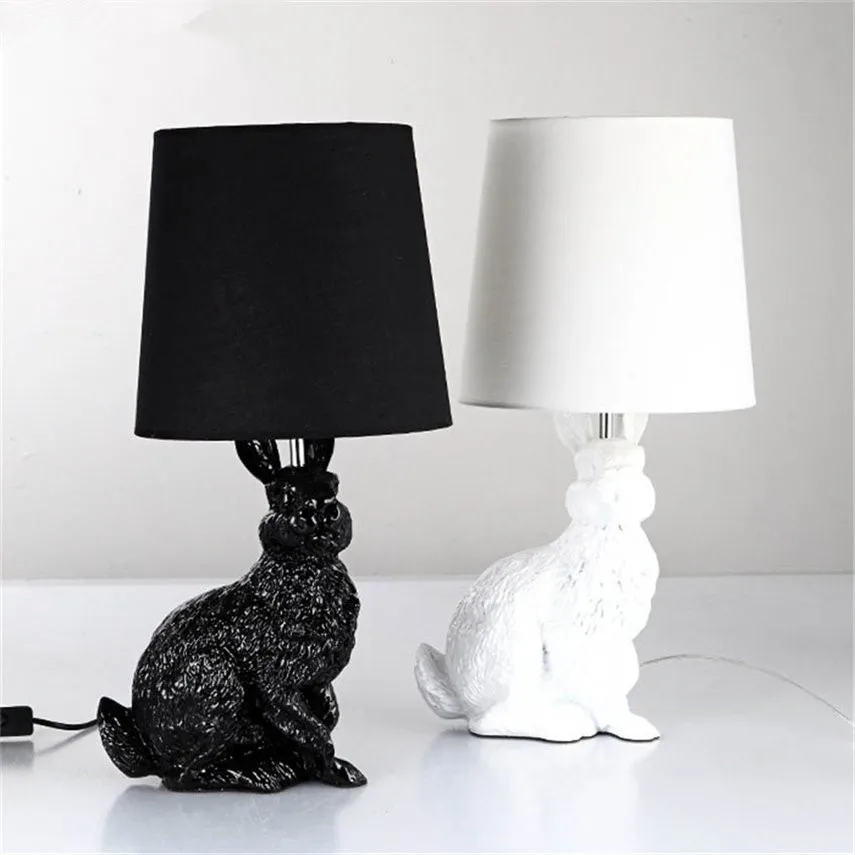 

EU resin rabbit LED table lamp creative bedside light bedroom light study desk lamp Children's lamp LED E27 cloth lampshade