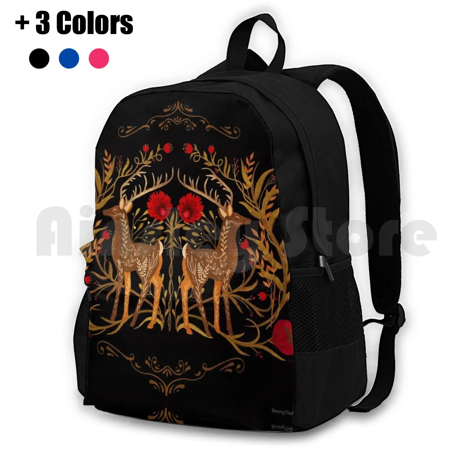 Mochila impermeável para caminhadas ao ar livre, Proteja o portão da floresta escura, Caminhadas, Deer Forest, Rosas, Escandinavo, Camping, Viagem, Dois