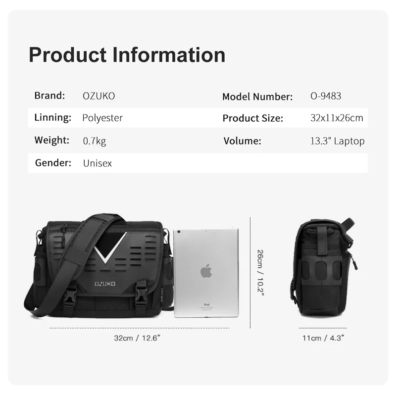 OZUKO Fashion Men Shoulder Bag High Quality Large Messenger Bags Male Water Resistant Handbag Outdoor Short Trip Crossbody Bag