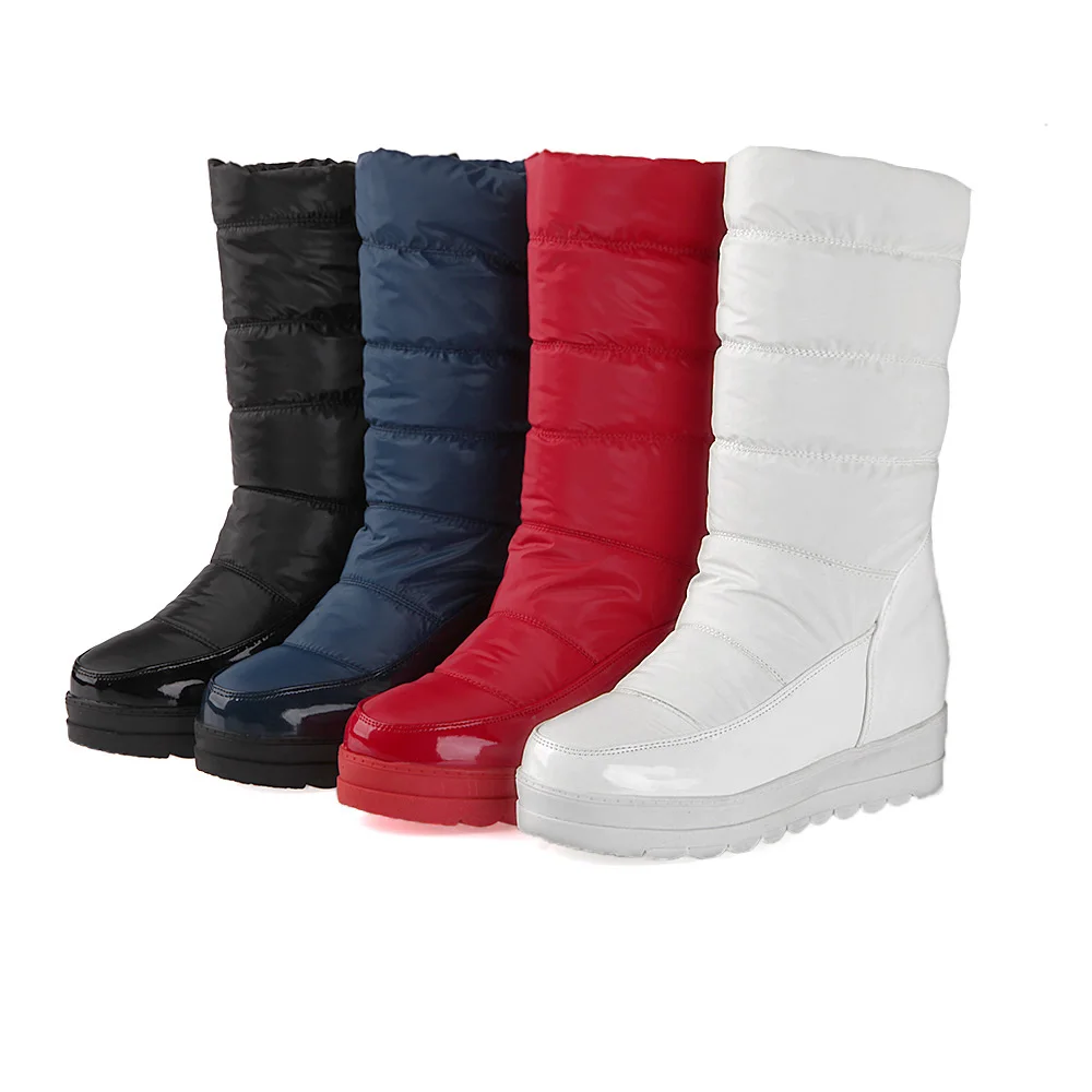 Winter Warm Snow Boots Waterproof Platform Shoes Solid Color Mid Calf Thick Fur Down Ladies Cotton Space Boots New Drop Shipping