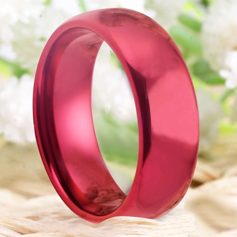 New Fashion 8mm Red Dome Tungsten Carbide Wedding Band Ring Polished Finish Comfort Fit