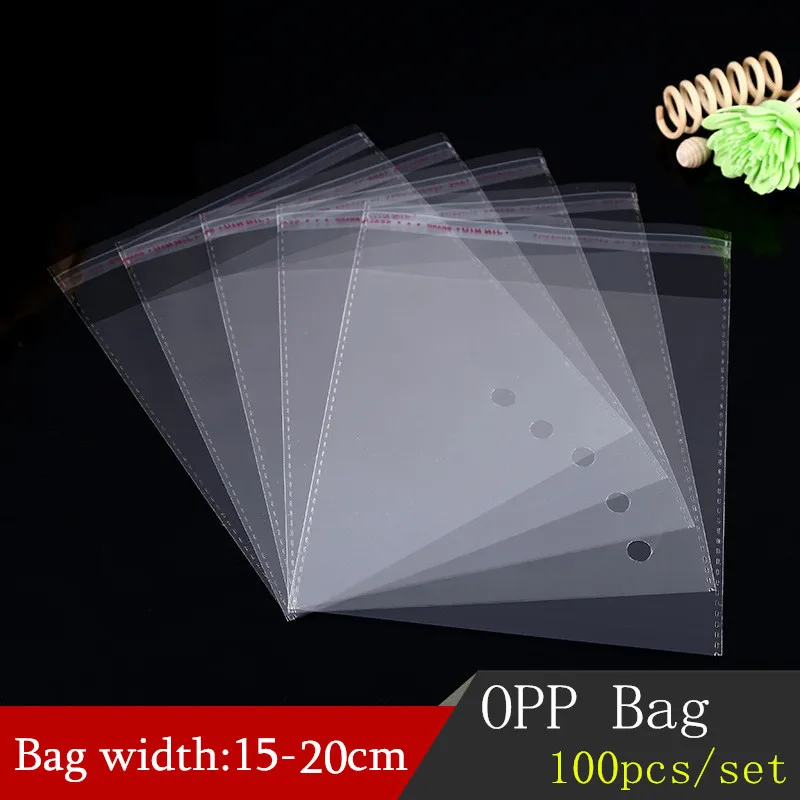 100pcs 15-20CM Width Clear Self-adhesive Cello Cellophane Bag Self Sealing Plastic Bags For Clothing Packing Resealable Bags